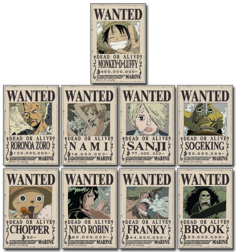One Piece Straw Hat Crew Wanted Posters Sticker Set gea Mobilenav Buttons